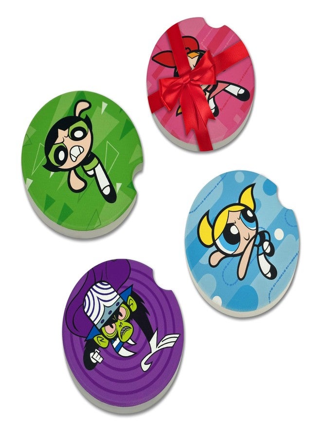 Elektroplate قواعد أكواب سيراميك للسيارات من إليكتروبليت، مرخصة رسميًا، لشخصيات باوربف غيرلز وموجو جوجو (2.6 بوصة) | مناسبة لجميع أنواع السيارات والشاحنات وسيارات الدفع الرباعي وغيرها | ماصة للماء، مانعة للانزلاق، متينة | مجموعة من 4 قطع - Image 1